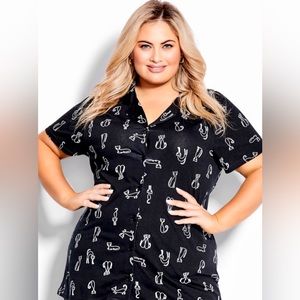 NWT Avenue black w white cats pajama top in 22/24 & 26/28.